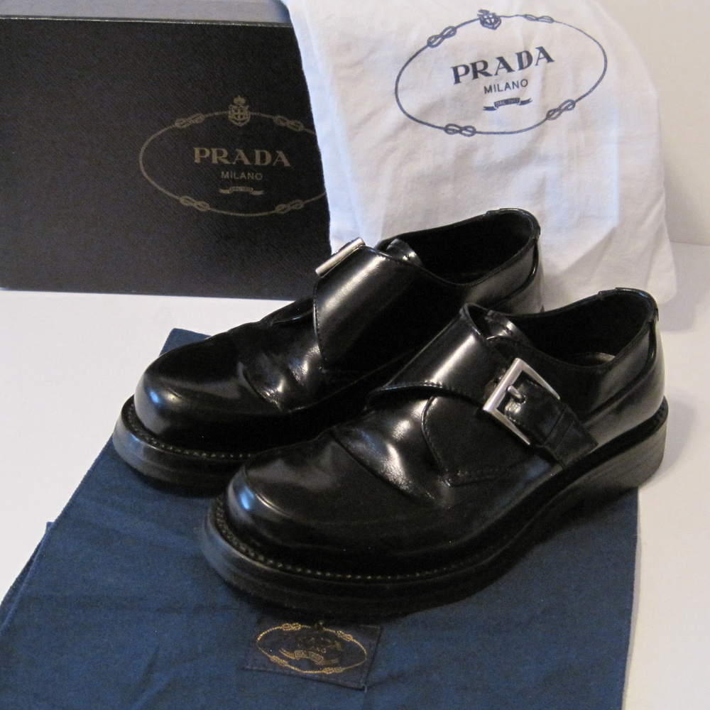 Prada monkstrap loafers wmns 9.5/mens 7.5